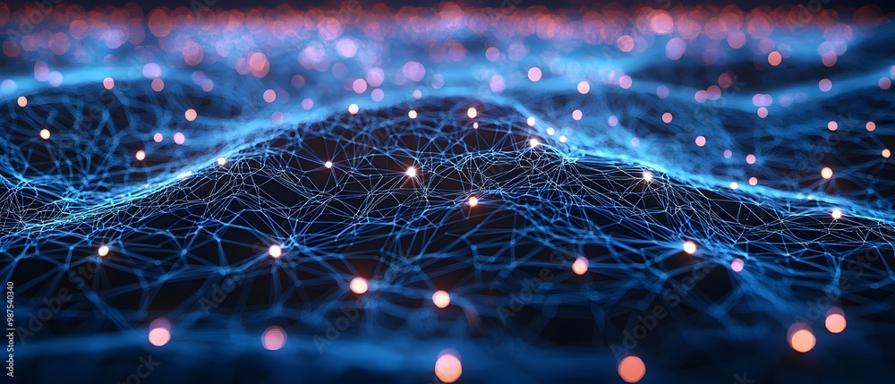 Poster futuristic abstract visual representation of an intelligence neural network system connected to glob