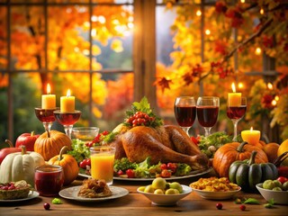 Fototapeta premium In November 2017, Thanksgiving celebrations flourished with joyful gatherings, beloved traditions, and hearty feasts, uniting friends and families in gratitude and love.