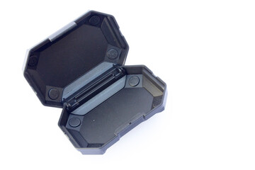 Compact Security: Portable Sturdy Case. This portable black case offers reliable containment for personal effects. Its sturdy build ensures belongings remain undamaged in various conditions.