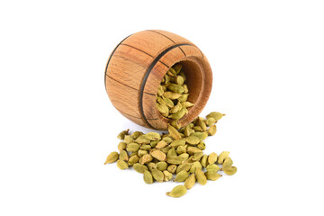 Organic Dried Cardamom Pods. Spices Concept. Isolated on White Background.