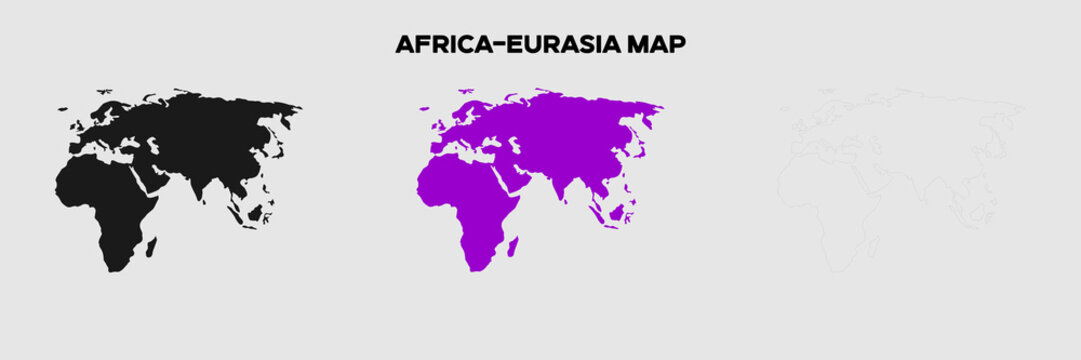 International Map of Africa-Eurasia. Pack of the map of Africa-Eurasia. Simple, Silhouette and Outlined Map. Editable EPS file.