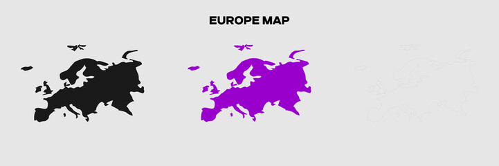 International Map of Europe. Pack of the map of Europe. Simple, Silhouette and Outlined Map. Editable EPS file.