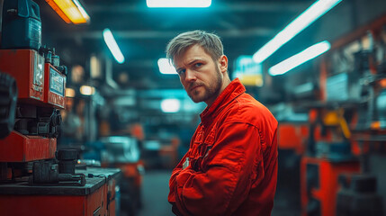 Fototapeta premium A mechanic with a clipboard inspects the car repair checklist in a workshop