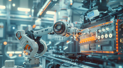 Fototapeta premium A robotic system learning to assemble parts in an automated factory using machine learning.