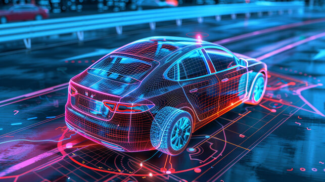 A self-driving car navigating a smart city with 6G connectivity, receiving real-time updates from surrounding infrastructure - Powered by Adobe