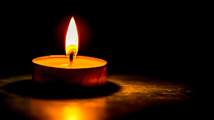 Small tealight candle burning in the dark