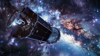 A space telescope floating in orbit, capturing images of distant stars and galaxies