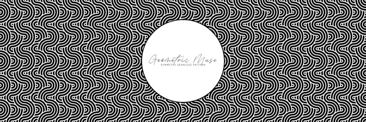 Black and white seamless geometric pattern with wavy abstract lines. Minimalistic vector design for modern backgrounds and stylish decorative elements.