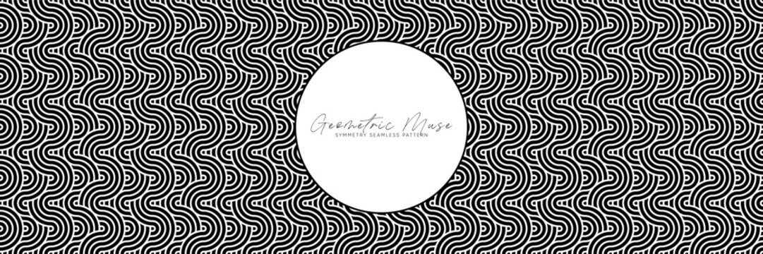 Black and white seamless geometric pattern with wavy abstract lines. Minimalistic vector design for modern backgrounds and stylish decorative elements.