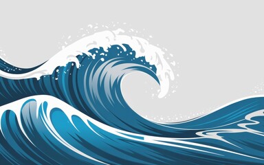 Ocean wave illustration. Powerful ocean wave with white crest, symbolizing strength, nature, and the power of the sea.