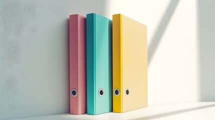 Fototapeta premium Colorful Office Binders with Dynamic Minimalist Composition on White Background