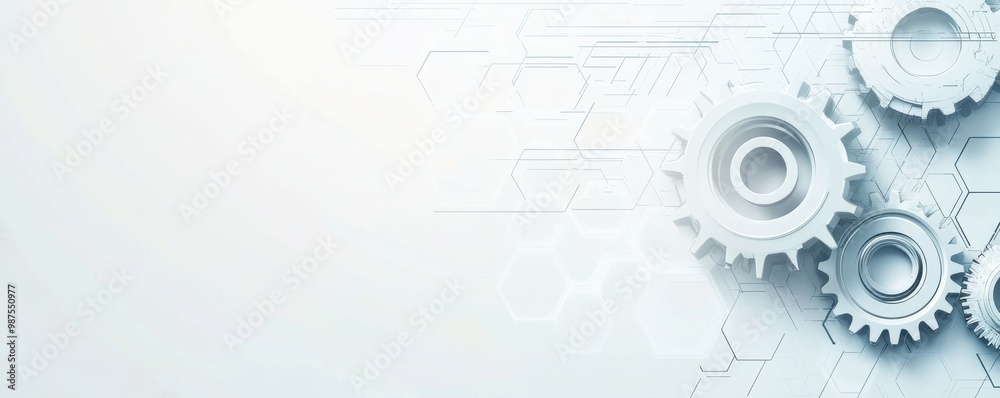Wall mural innovative technological gears background with abstract hexagonal connections for online presentatio