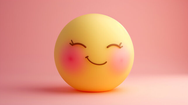 Blushing face emoji – shy yellow face, rosy cheeks, gentle smile, soft pink and yellow tones.