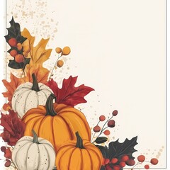 Naklejka premium Elegant Thanksgiving Event Invitation Template with Fall-Inspired Graphics, Pumpkins, and Warm Autumn Colors for Catering and Event Planning