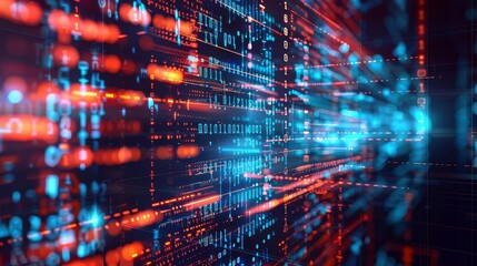 Fototapeta premium Abstract digital background with binary code and glowing lights.