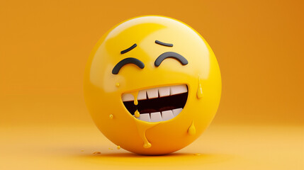 Crying laughing emoji – yellow face with tears of joy streaming down, tilted head, expressive and exaggerated laughter.