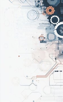 Abstract technology background featuring gears and hexagons in a futuristic gray design