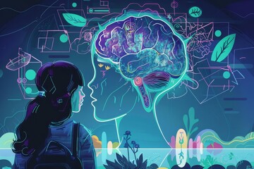 ADHD concept illustration, highlighting elements of focus, distraction, and brain functioning