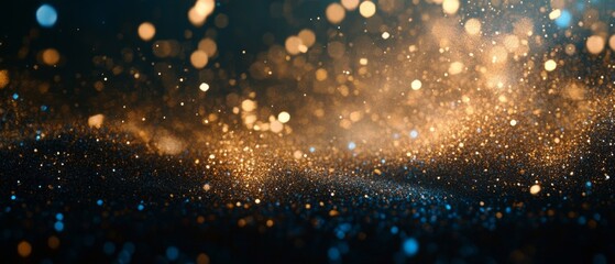 Fototapeta premium abstract gold, black and blue glitter background with fireworks
