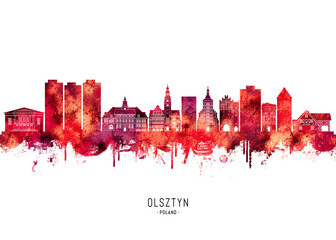 Fototapeta premium Olsztyn Poland Skyline Red