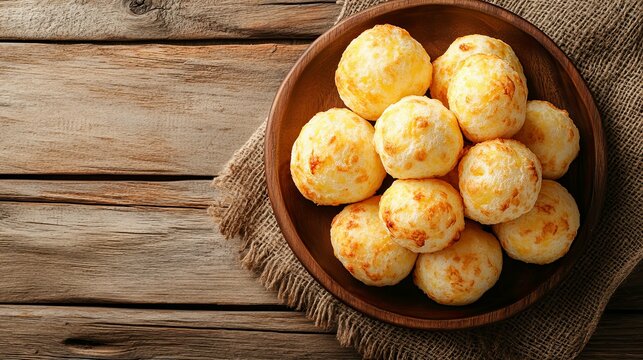 Brazilian Cheese Bread (P?o de Queijo) in a Wooden Bowl