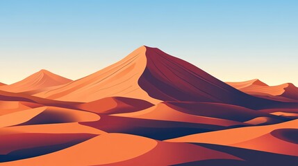 Vibrant orange sand dunes under a clear sky at sunset showcasing the beauty of a desert landscape