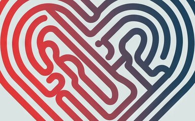 Heart labyrinth. Abstract heart shape made of red and blue intertwined lines, forming a labyrinth.