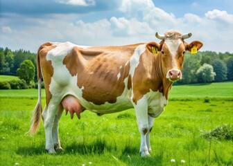 The dairy cow grazes peacefully in the emerald meadow, its translucent hide revealing the intricate four-chambered stomach beneath.
