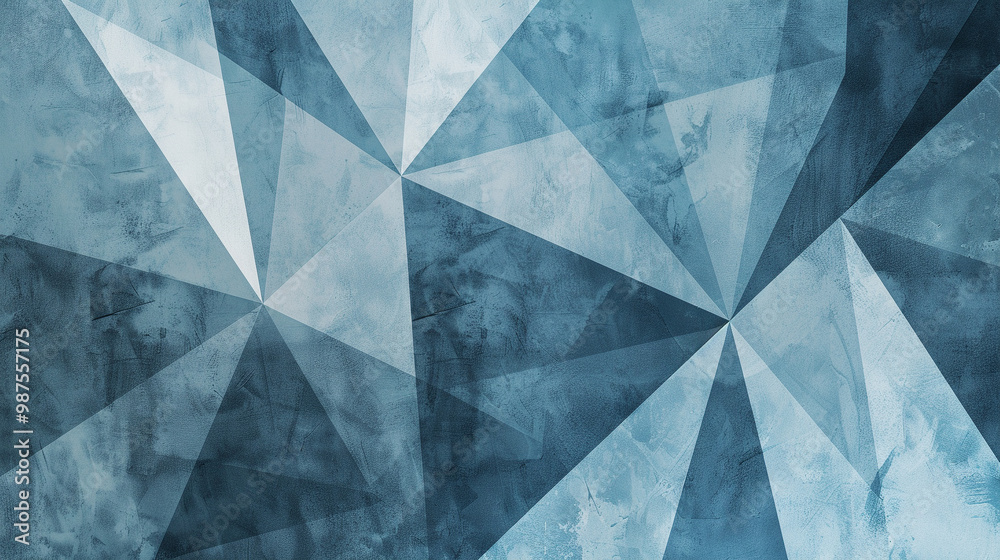 Wall mural modern geometric shapes in blue and gray – abstract pattern with sharp lines and triangles, professi