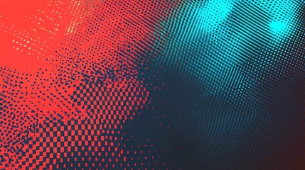 Abstract background with a gradient of red, teal, and black dots fading into a dark background.