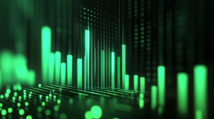 Bar charts with green color going up and down for positive Eco-investing stock market or green investment banking charts