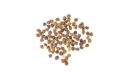 black And Brown chickpeas isolated on Transparent background. PNG File. A close-up pile of organic Black Chickpeas (Cicer arietinum) or Kala Chana, isolated on a white background. Top view.