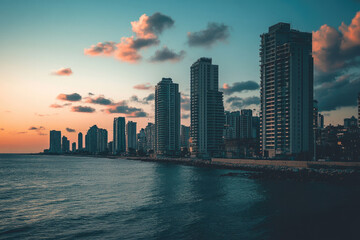 Evening view of the city space with some clouds