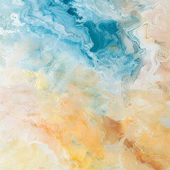 Fototapeta premium A beautiful abstract image featuring soft pastel shades of blue and yellow, creating serene and calming atmosphere. fluid patterns evoke sense of tranquility and inspiration