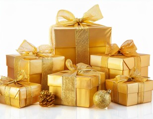  Freigestellte Weihnachtsgeschenke mit goldenen Schleifen – Perfekte Weihnachtsdekoration
