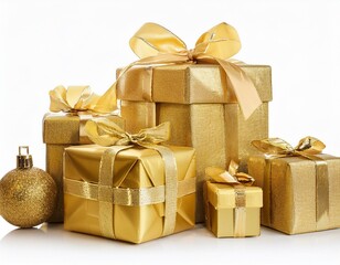  Freigestellte Weihnachtsgeschenke mit goldenen Schleifen – Perfekte Weihnachtsdekoration