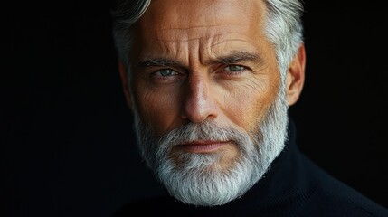 Obraz premium Close-up Portrait of Charismatic Elderly Man with Silver Hair and Beard in Dramatic Lighting