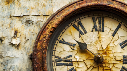 Obraz premium Old clock showing the passing of time on a textured wall