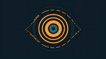Modern Minimalist Eye Symbol with Concentric Circles on Dark Background - Flat Vector Graphic Design