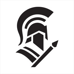 spartan logo, simple knight, black and white