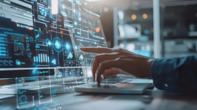 AI and automation use in business processes, demonstrating their role in enhancing efficiency and productivity for futuristic and innovative business themes with copy space