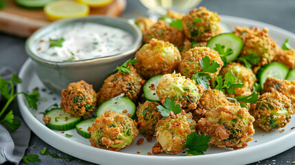 Crispy Breaded Brussels Sprouts with Cucumber and Parsley