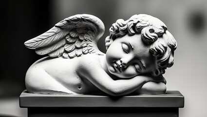 Rzeźbiona figurka małego śpiącego aniołka  © Kubista