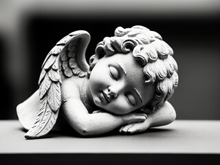 Czarno-biała figurka śpiącego aniołka  © Kubista