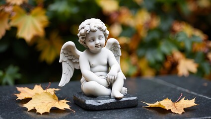 Rzeźba chłopca czarno-biała nagrobkowa