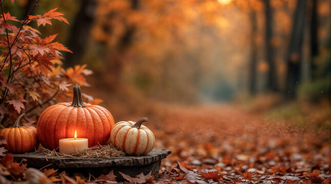 Passeggiata autunnale- il fascino delle zucche in un sentiero di foglie dorate
