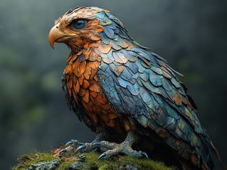 Majestic Hawk with Metallic Feathers: A Close-Up Portrait