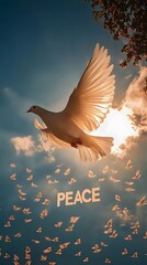 Fototapeta premium White Dove Flying with the Word 