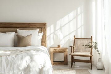 Master Bedchamber: Contemporary Minimalist Interior Design with Wooden Furniture and Bright Accents
