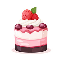 Delicious dessert with layers, strawberries and whipped cream, isolated on white background, transparent background.